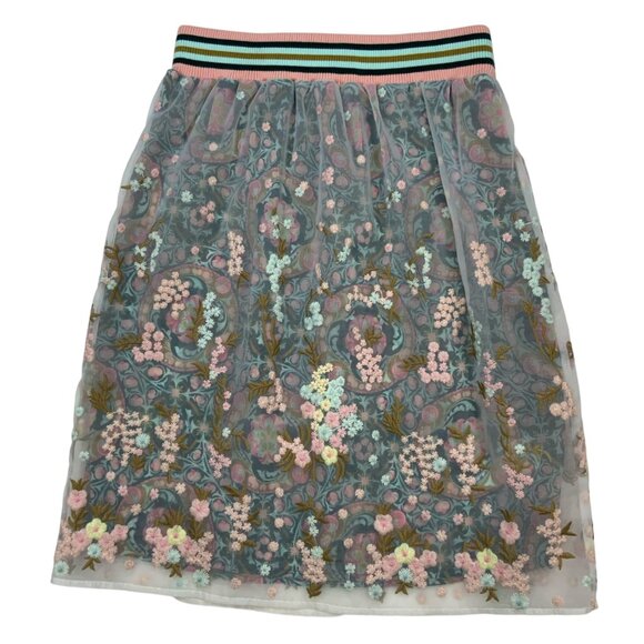 Anna Sui Sui Floral Skirt S Sheer Overlay Embroidered Short Hem Romantic - Picture 1 of 12